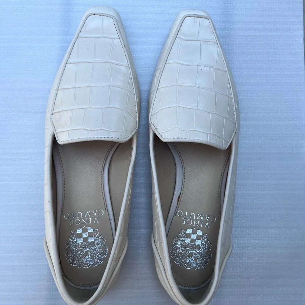 Vince Camuto Cream Croc Embossed Pointed Toe Loafers W 5M Nordstrom Rack NWT